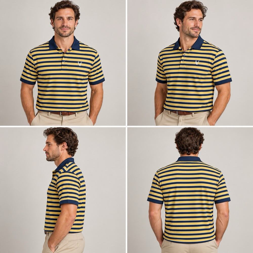 Fairway & Greene Men’s XL Golf Polo Navy Yellow Stripe Short Sleeve